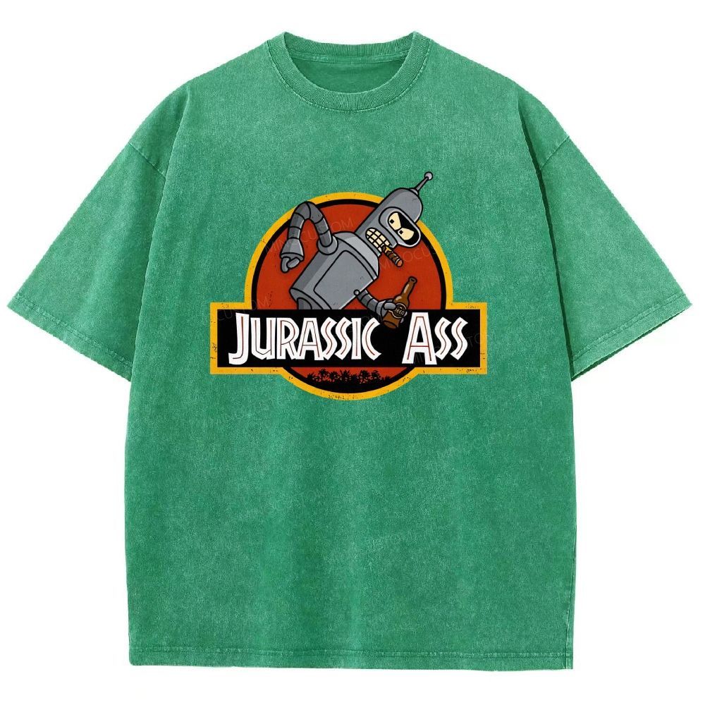Retro Parody Space Robot Circular Badge Washed T-shirt