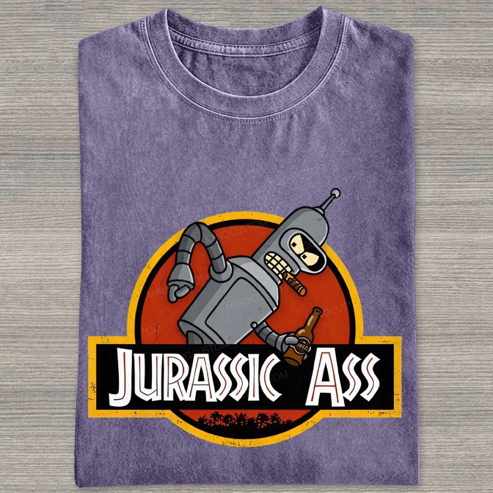 Retro Parody Space Robot Circular Badge Washed T-shirt