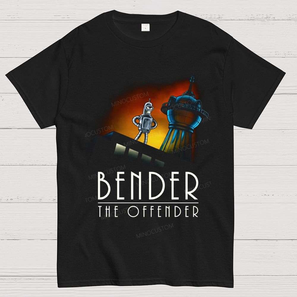 Retro Sci‑Fi Robot City Skyline Night Scene Graphic Cotton T-Shirt
