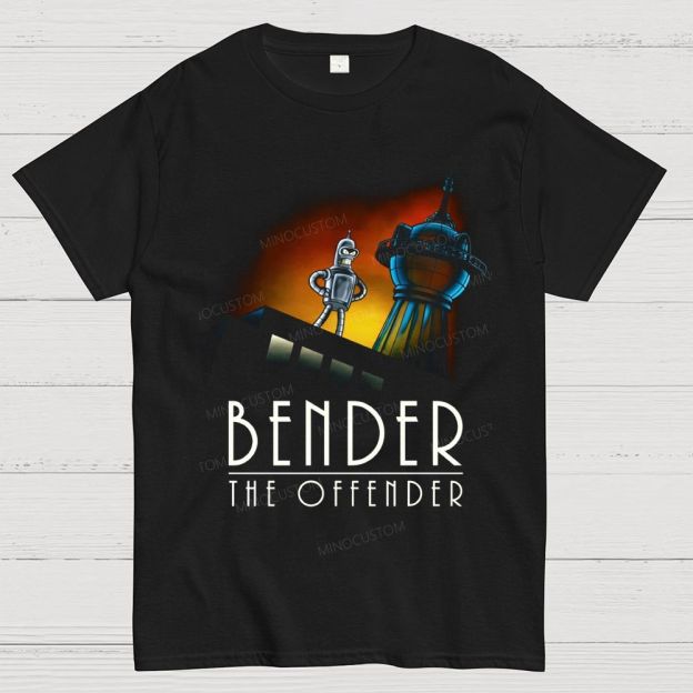 Retro Sci‑Fi Robot City Skyline Night Scene Graphic Cotton T-Shirt