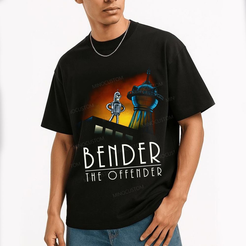 Retro Sci‑Fi Robot City Skyline Night Scene Graphic Cotton T-Shirt