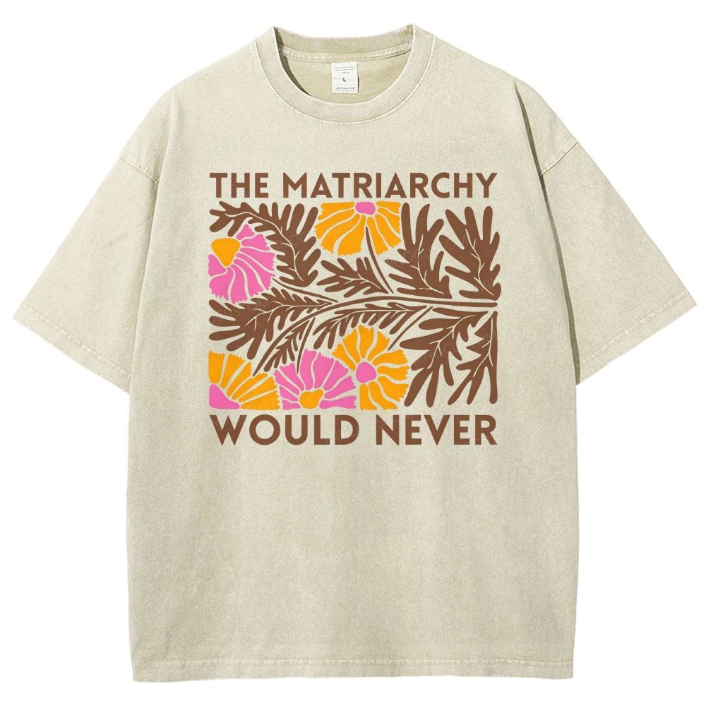 Boho Retro Floral Feminist Slogan Graphic Washed T-shirt
