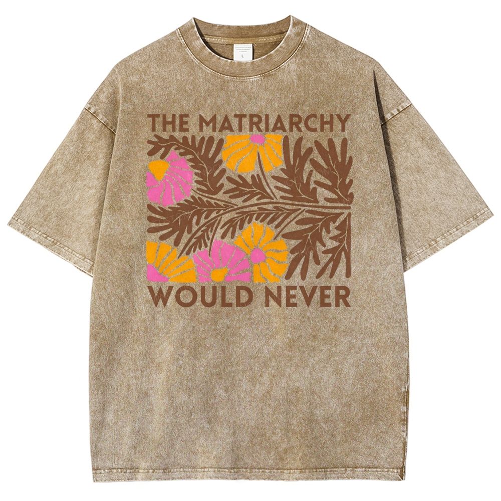 Boho Retro Floral Feminist Slogan Graphic Washed T-shirt