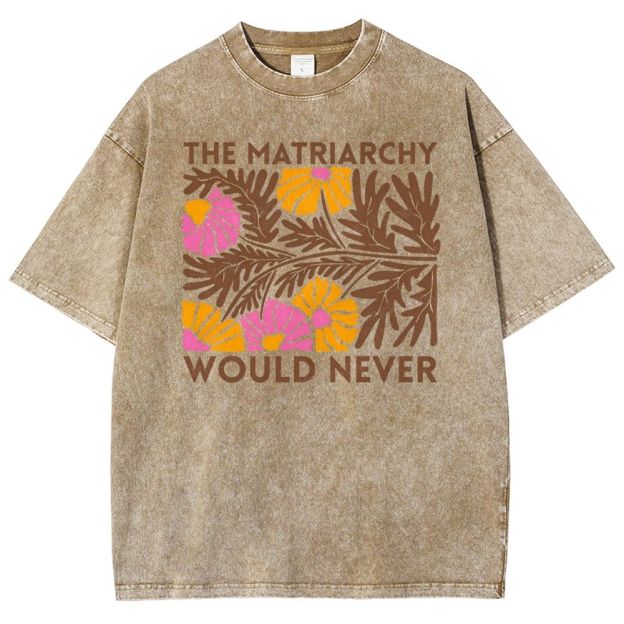 Boho Retro Floral Feminist Slogan Graphic Washed T-shirt