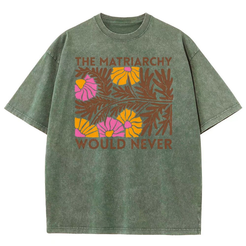 Boho Retro Floral Feminist Slogan Graphic Washed T-shirt