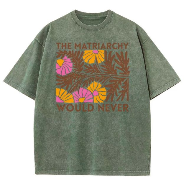 Boho Retro Floral Feminist Slogan Graphic Washed T-shirt