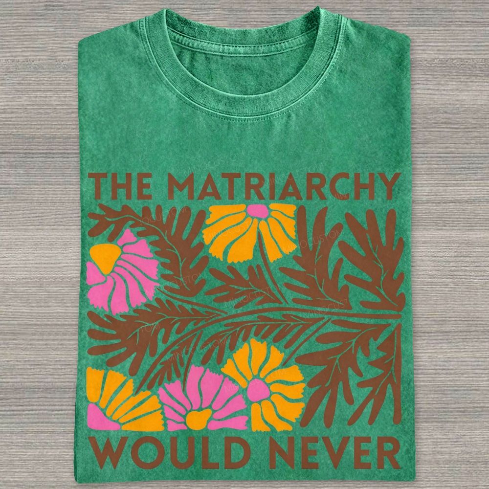 Boho Retro Floral Feminist Slogan Graphic Washed T-shirt