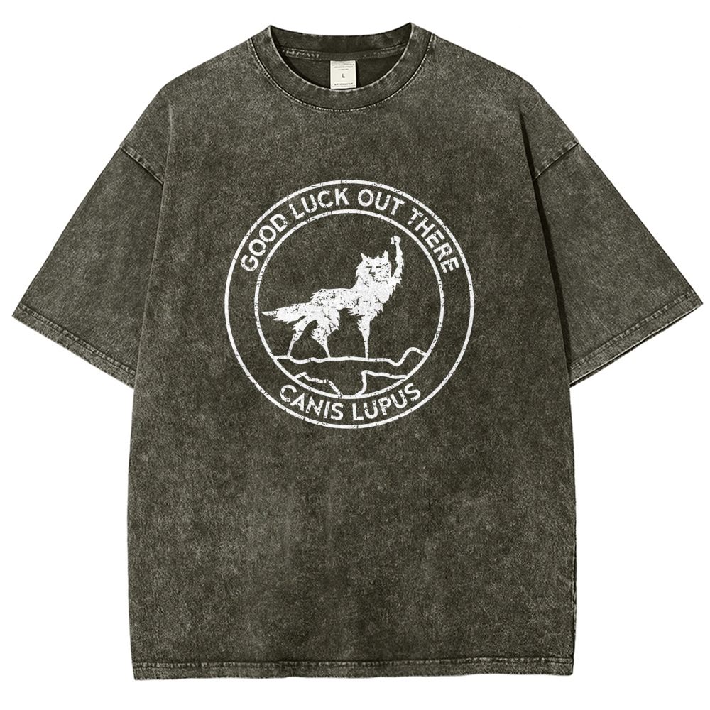 Vintage Wolf Raise Fist Circular Badge Washed T-shirt