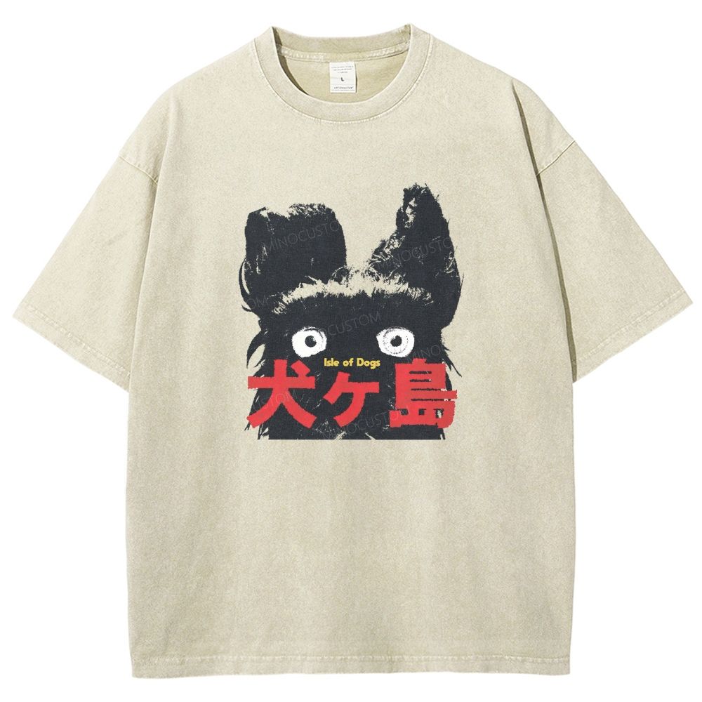 Retro Black Dog Portrait Washed T-shirt