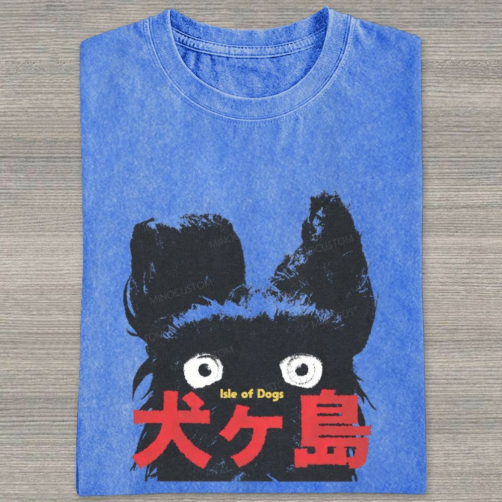 Retro Black Dog Portrait Washed T-shirt