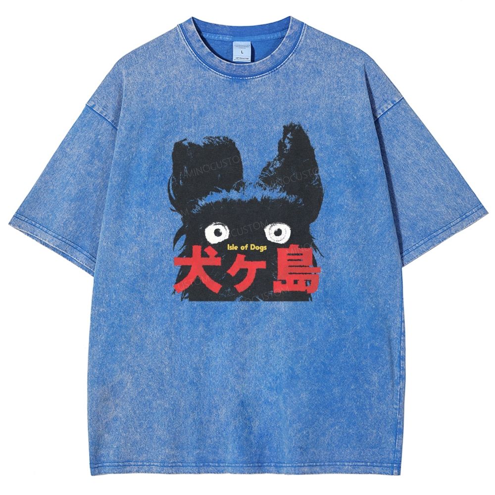 Retro Black Dog Portrait Washed T-shirt