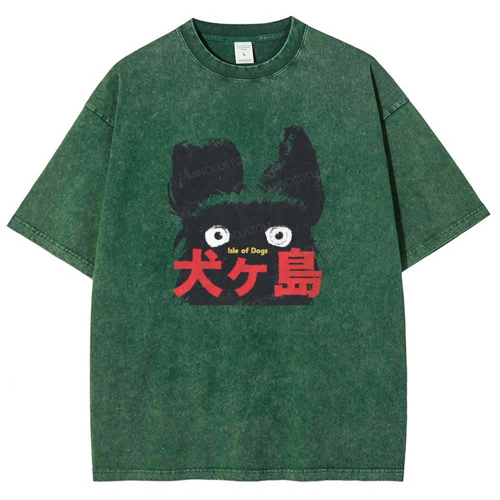 Retro Black Dog Portrait Washed T-shirt