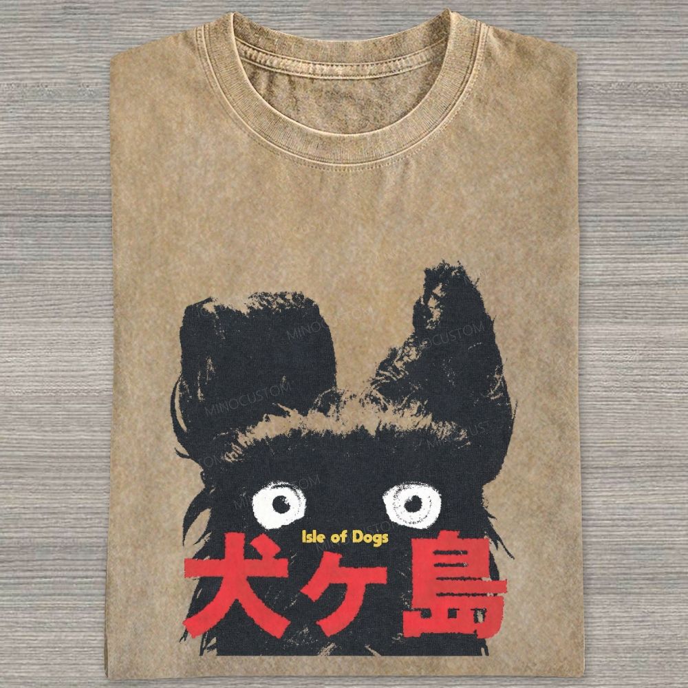 Retro Black Dog Portrait Washed T-shirt