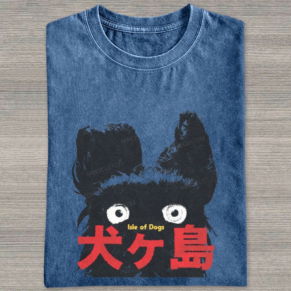 Retro Black Dog Portrait Washed T-shirt