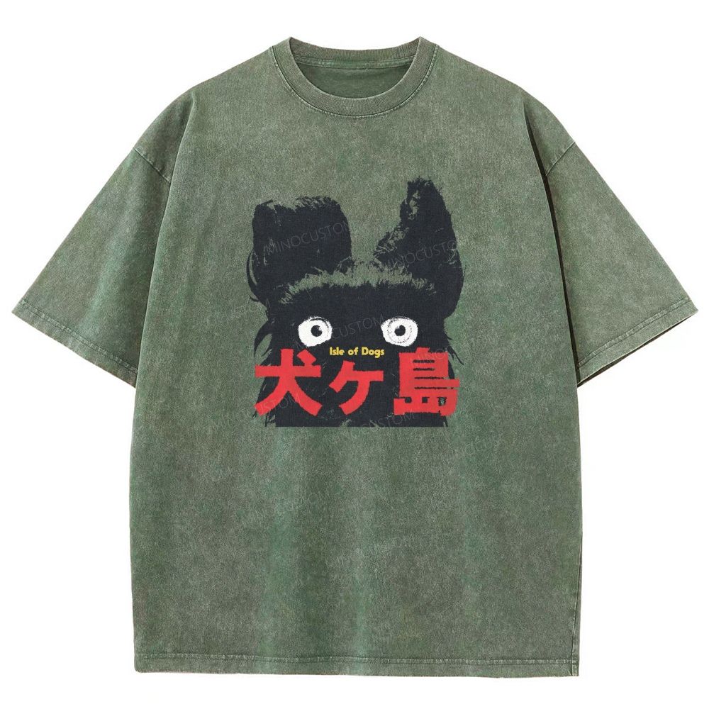 Retro Black Dog Portrait Washed T-shirt