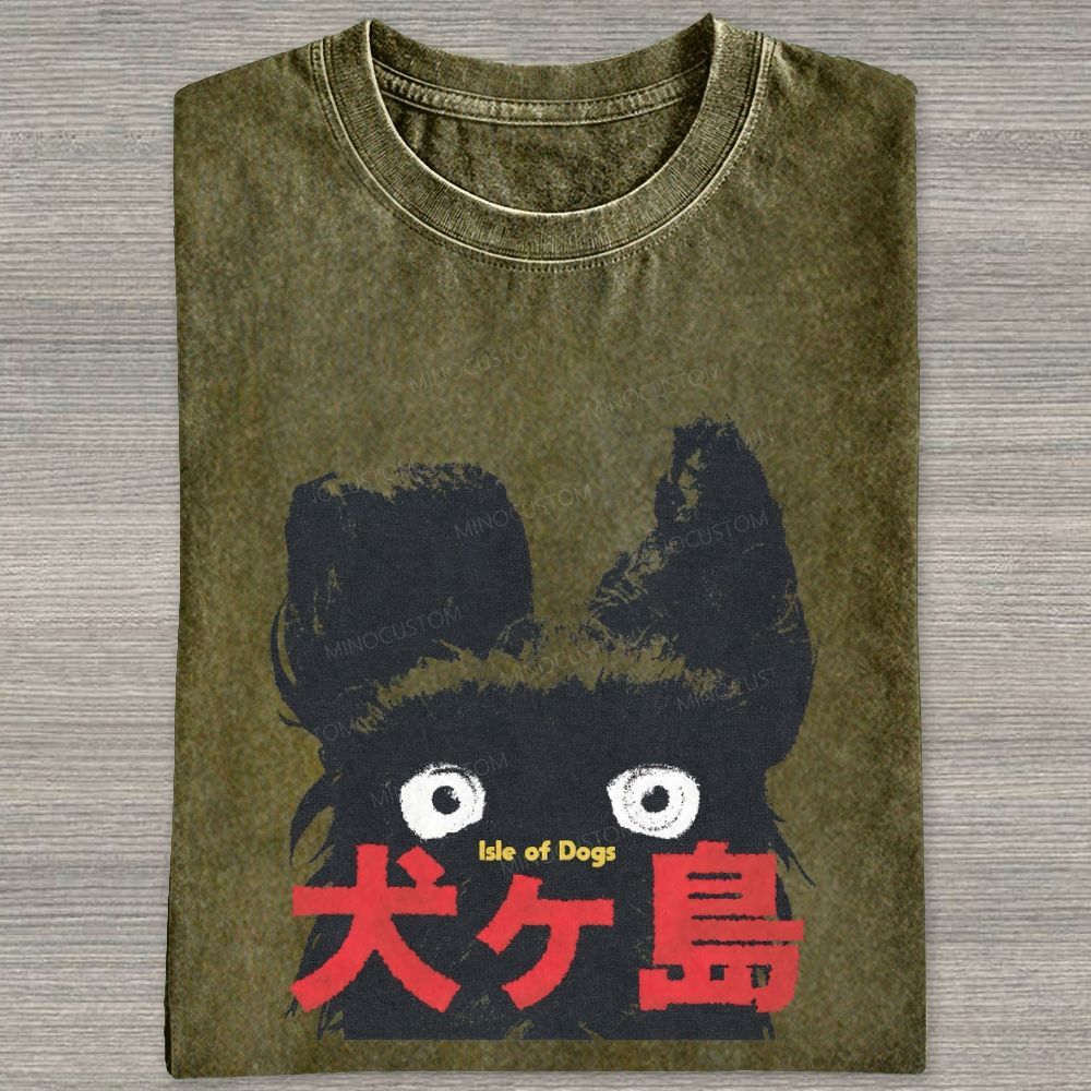 Retro Black Dog Portrait Washed T-shirt