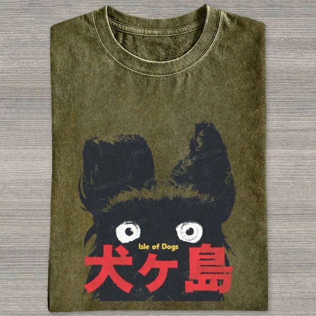Retro Black Dog Portrait Washed T-shirt
