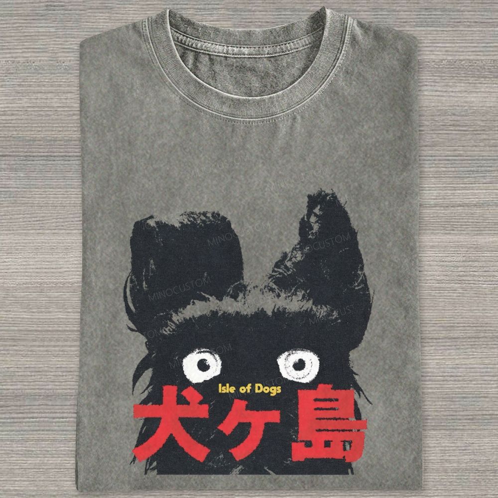 Retro Black Dog Portrait Washed T-shirt