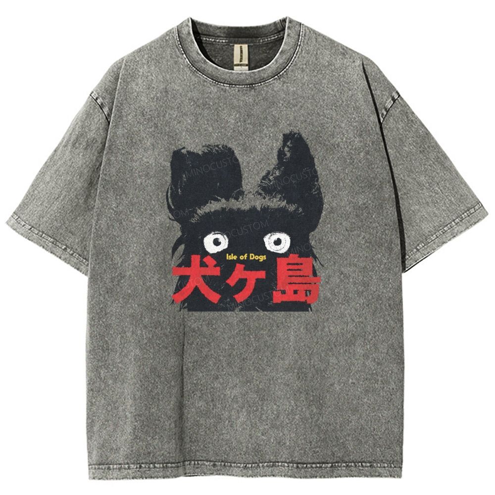 Retro Black Dog Portrait Washed T-shirt