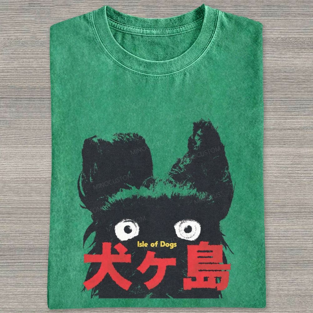 Retro Black Dog Portrait Washed T-shirt