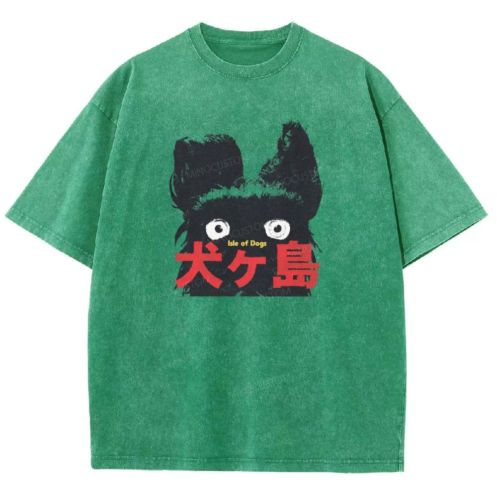 Retro Black Dog Portrait Washed T-shirt