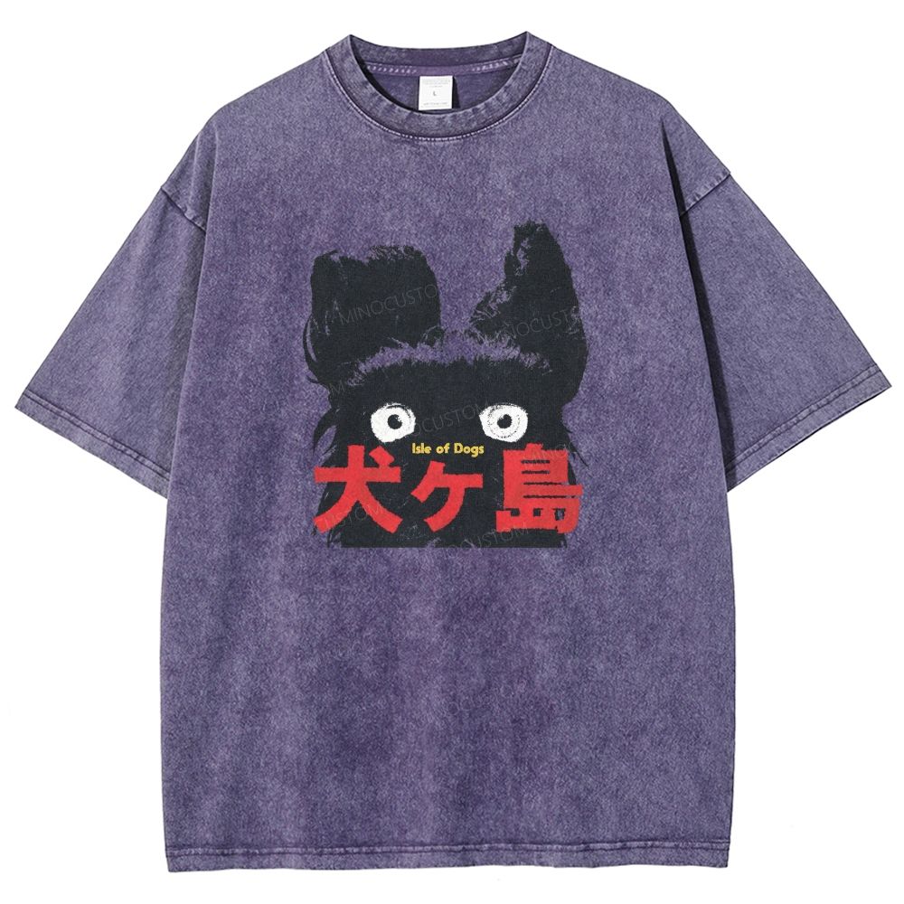 Retro Black Dog Portrait Washed T-shirt