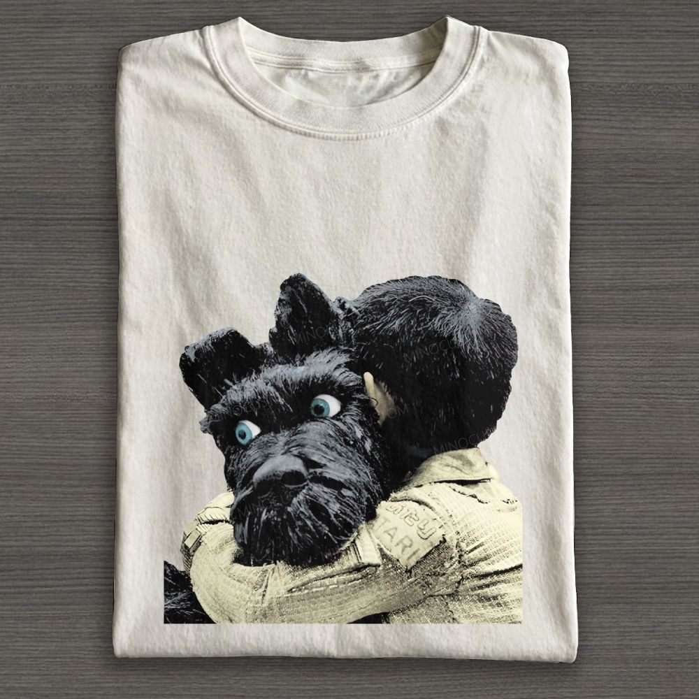 Boy Hugging Black Dog Vintage Cotton T-shirt