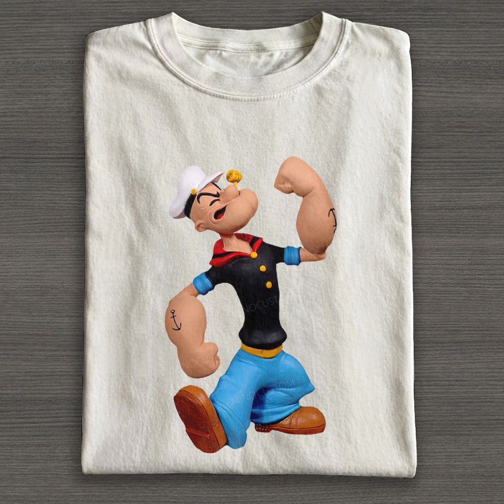 Clay Style Muscular Sailor Character Graphic Cotton T-shirt