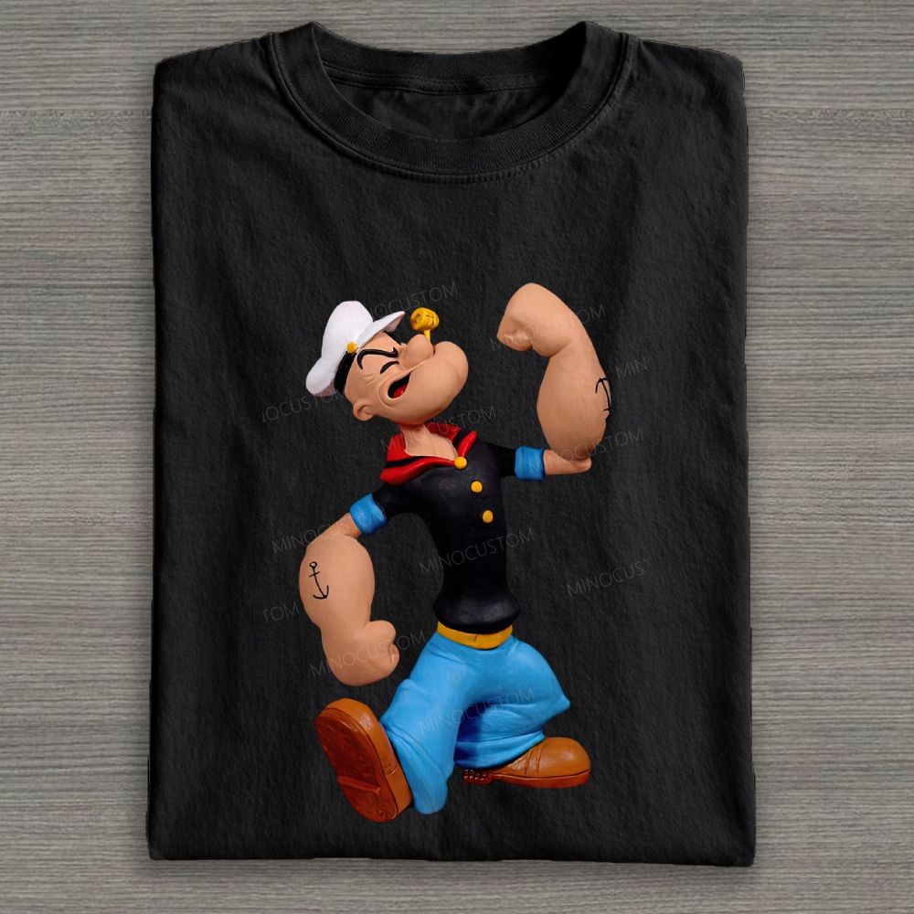 Clay Style Muscular Sailor Character Graphic Cotton T-shirt