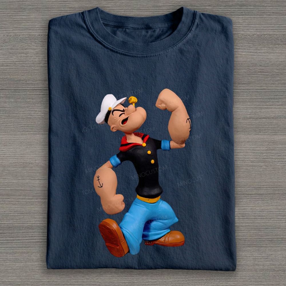 Clay Style Muscular Sailor Character Graphic Cotton T-shirt