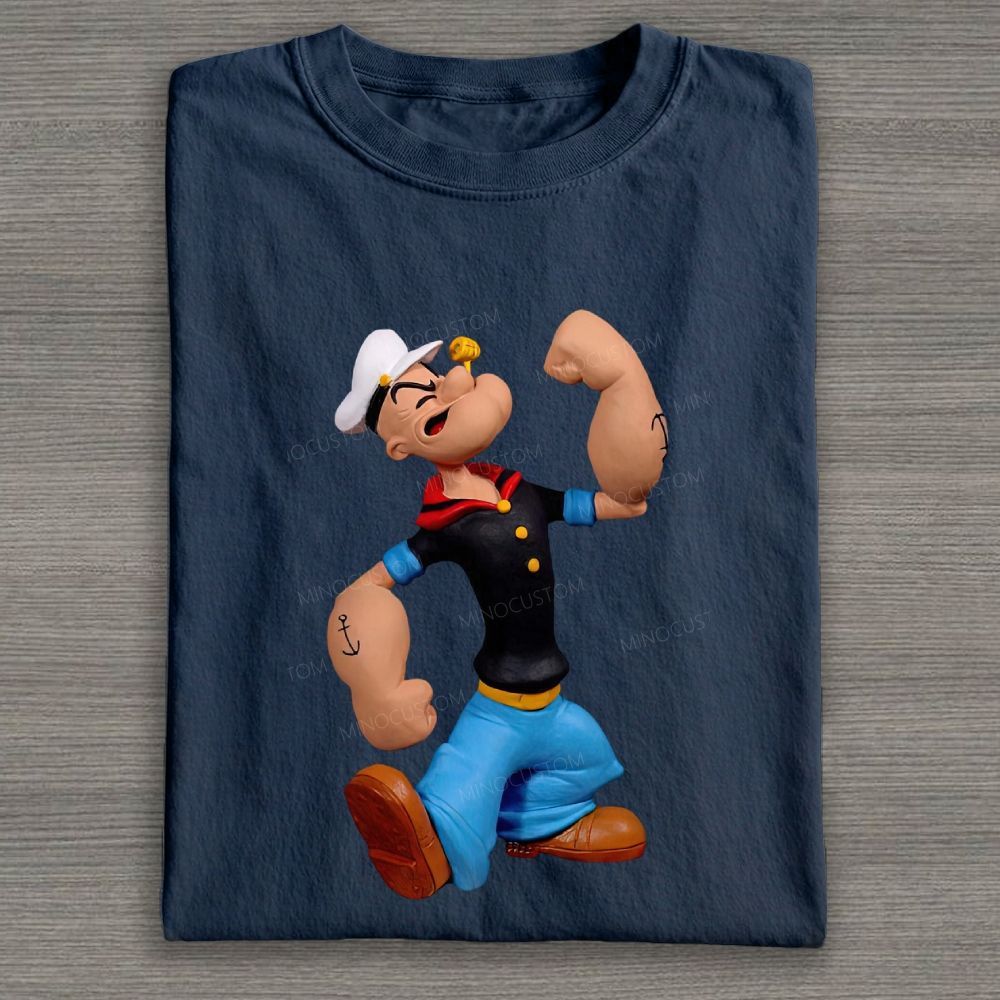 Clay Style Muscular Sailor Character Graphic Cotton T-shirt