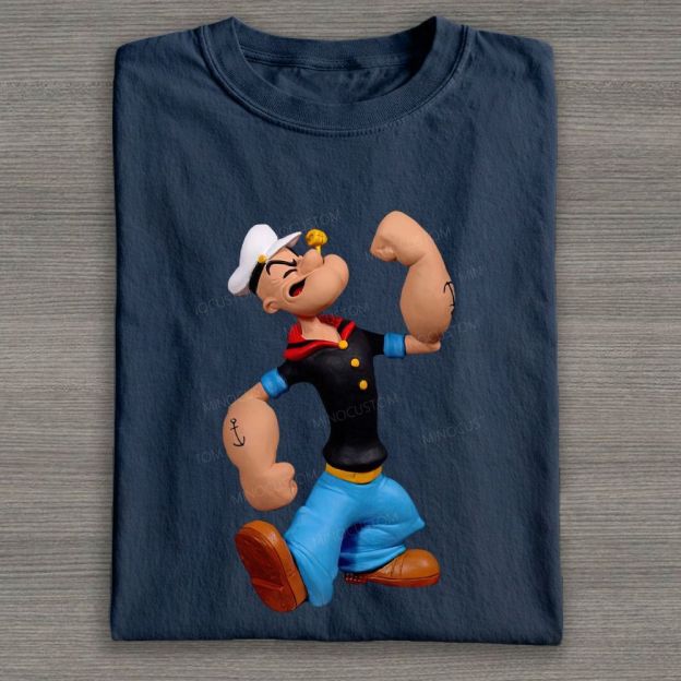 Clay Style Muscular Sailor Character Graphic Cotton T-shirt