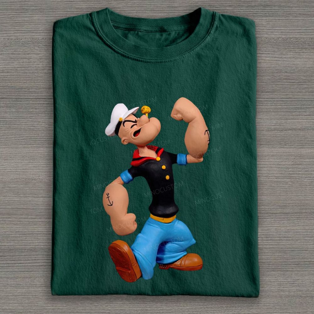 Clay Style Muscular Sailor Character Graphic Cotton T-shirt