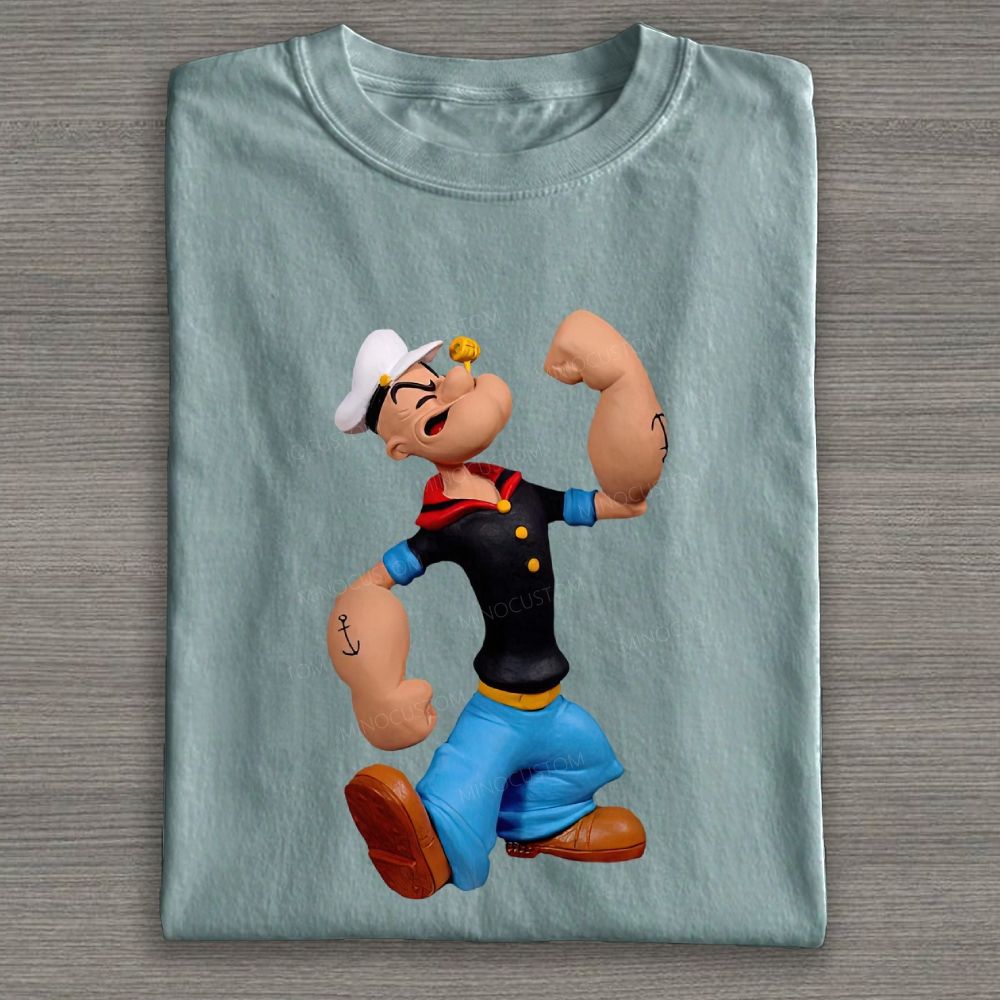 Clay Style Muscular Sailor Character Graphic Cotton T-shirt