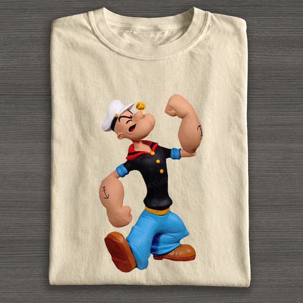 Clay Style Muscular Sailor Character Graphic Cotton T-shirt