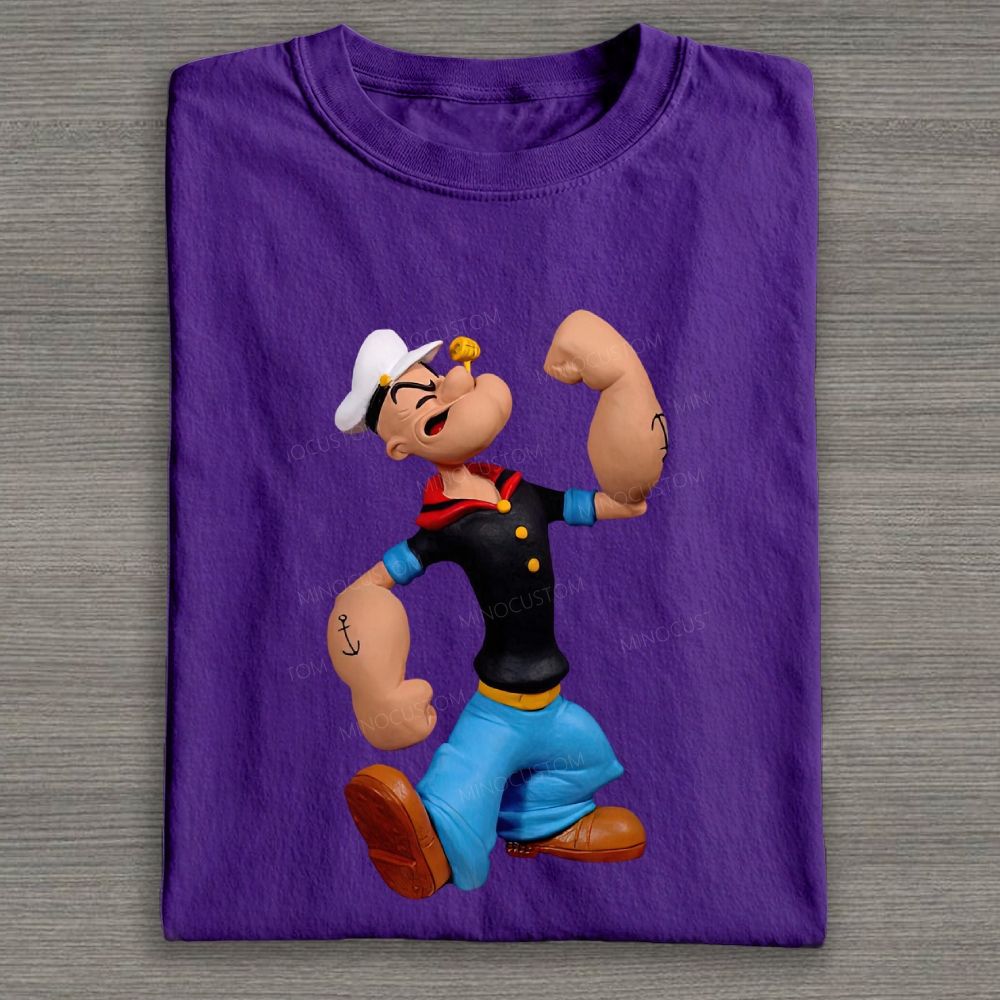Clay Style Muscular Sailor Character Graphic Cotton T-shirt