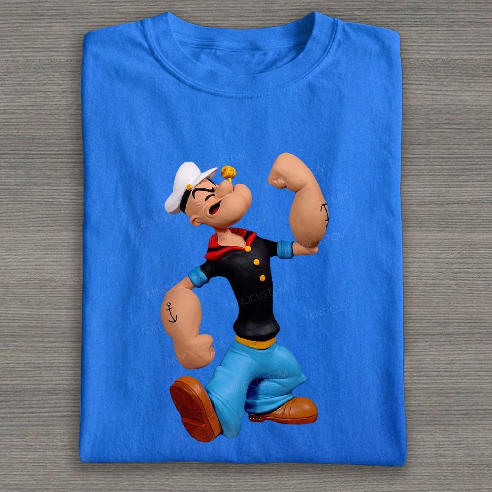 Clay Style Muscular Sailor Character Graphic Cotton T-shirt