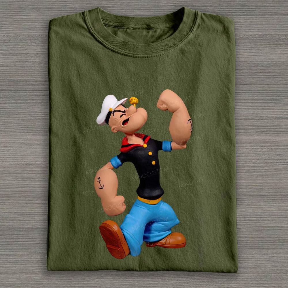 Clay Style Muscular Sailor Character Graphic Cotton T-shirt
