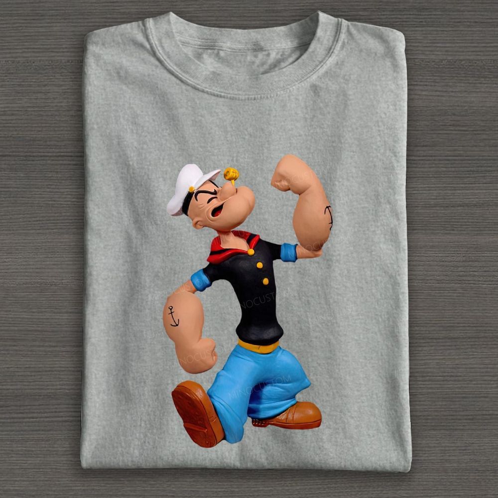 Clay Style Muscular Sailor Character Graphic Cotton T-shirt