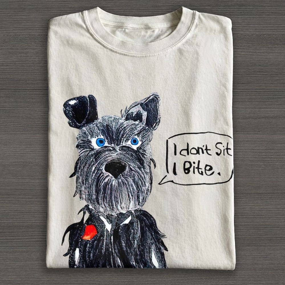 Hand Drawn Schnauzer Dog Graphic Cotton T-shirt