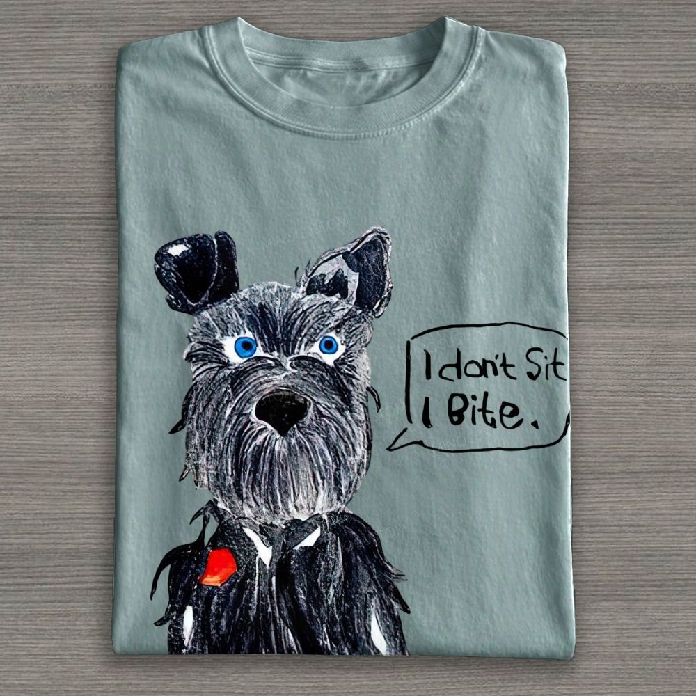 Hand Drawn Schnauzer Dog Graphic Cotton T-shirt