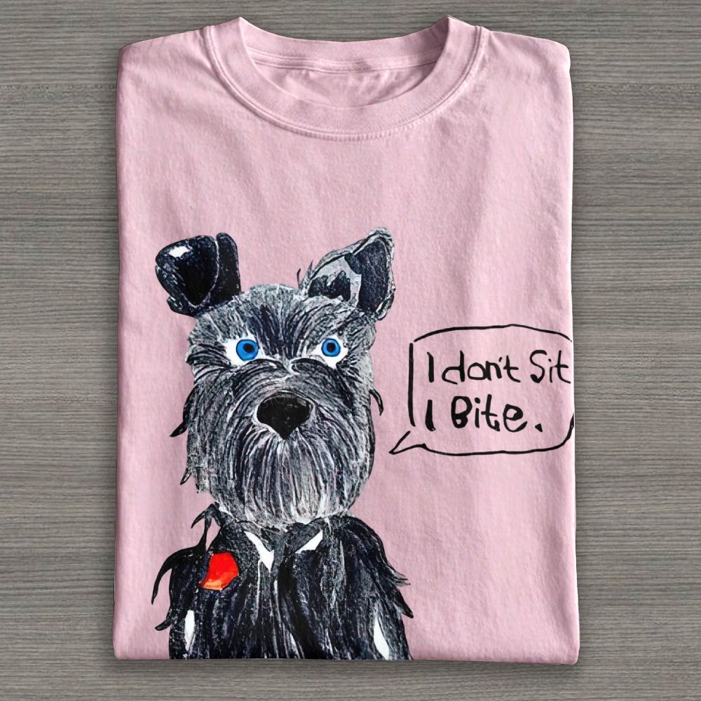 Hand Drawn Schnauzer Dog Graphic Cotton T-shirt