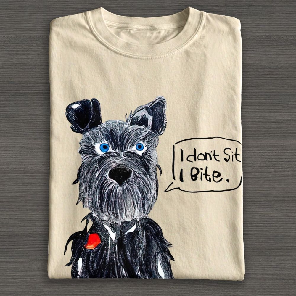 Hand Drawn Schnauzer Dog Graphic Cotton T-shirt