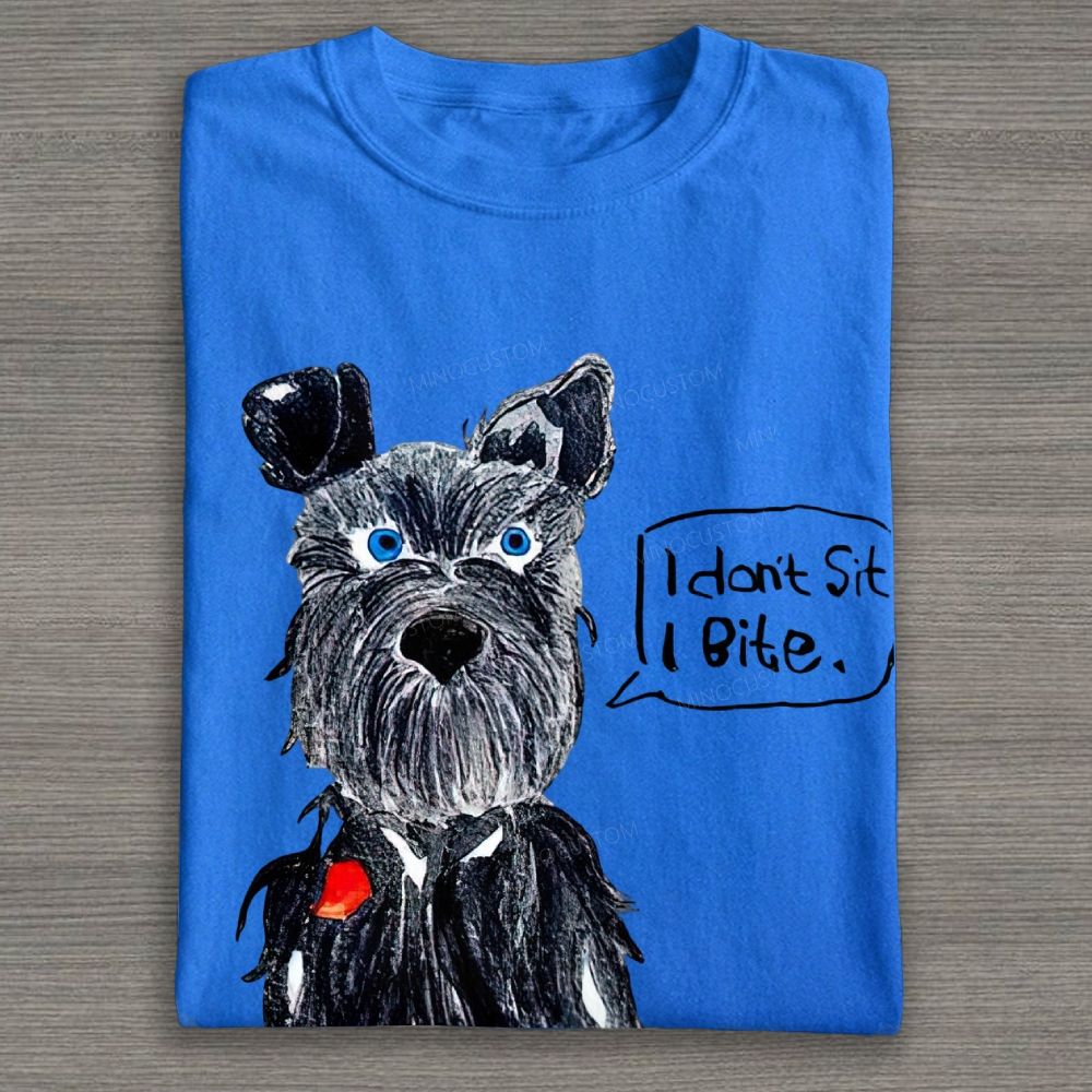 Hand Drawn Schnauzer Dog Graphic Cotton T-shirt