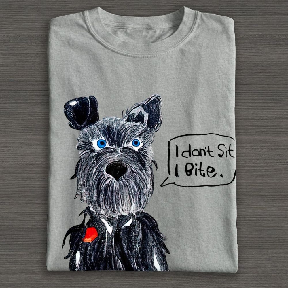 Hand Drawn Schnauzer Dog Graphic Cotton T-shirt
