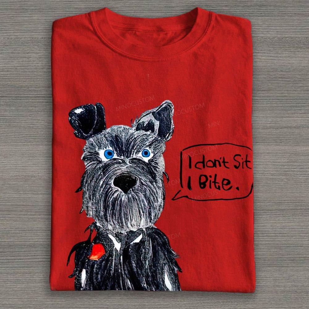 Hand Drawn Schnauzer Dog Graphic Cotton T-shirt