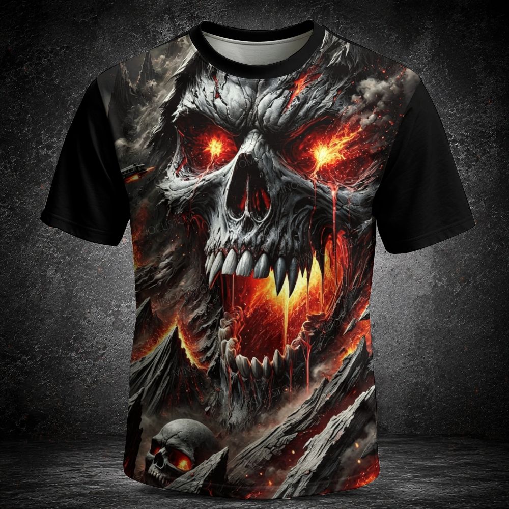 Men's  Vintage Fiery Lava Skull Volcano Dark Fantasy 3D Print Short Sleeve T-shirt