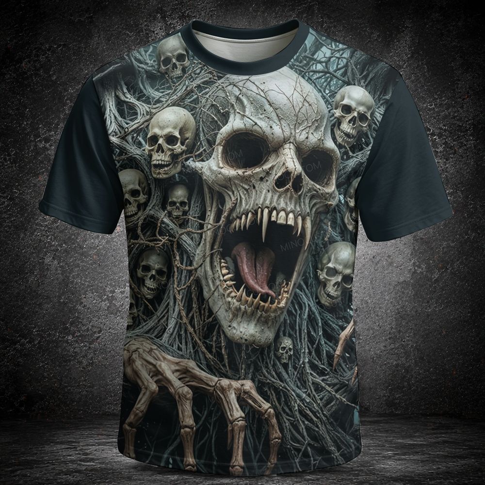 Men's  Vintage Tangled Thorns Skull Cluster Dark Horror Short Sleeve T-shirt