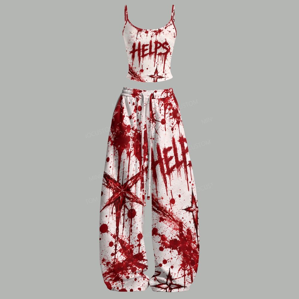 Bloody Splatter Star Gothic Horror Top & Elasticated Trousers Two-Piece Set