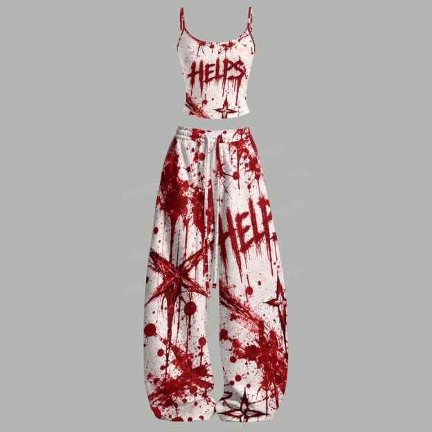 Bloody Splatter Star Gothic Horror Top & Elasticated Trousers Two-Piece Set